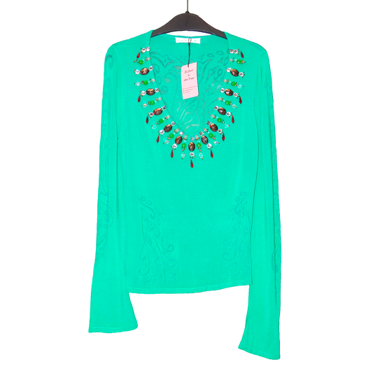 LONG SLEEVE V-NECK EMBELLISHED TOP