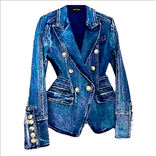 DOUBLE-BREASTED BLUE DENIM JACKET