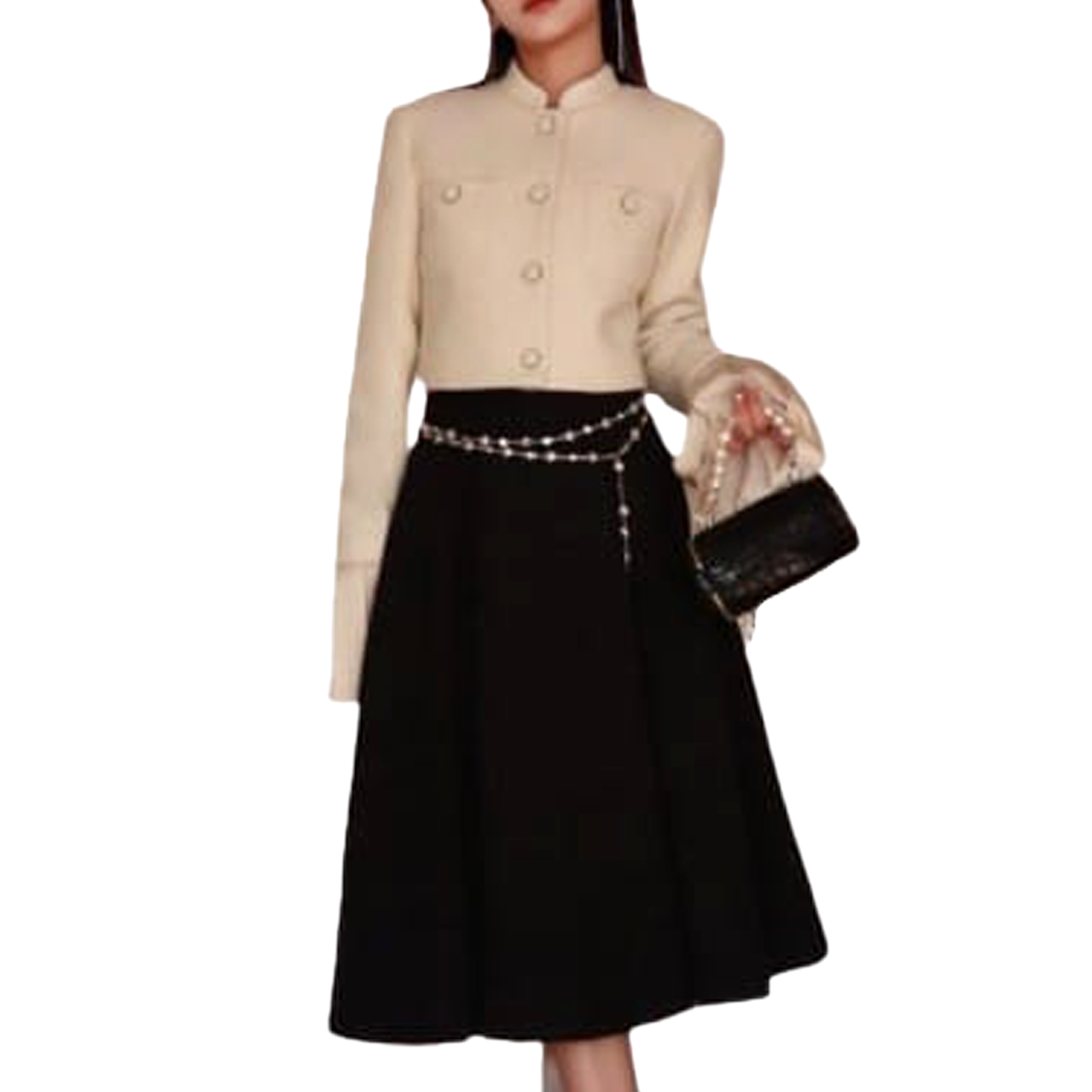 ELEGANT WHITE BLAZER & BLACK SKIRT SET