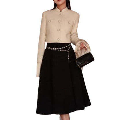 ELEGANT WHITE BLAZER & BLACK SKIRT SET