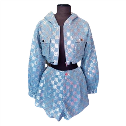 SILVER & BLUE DENIM JACKET SET