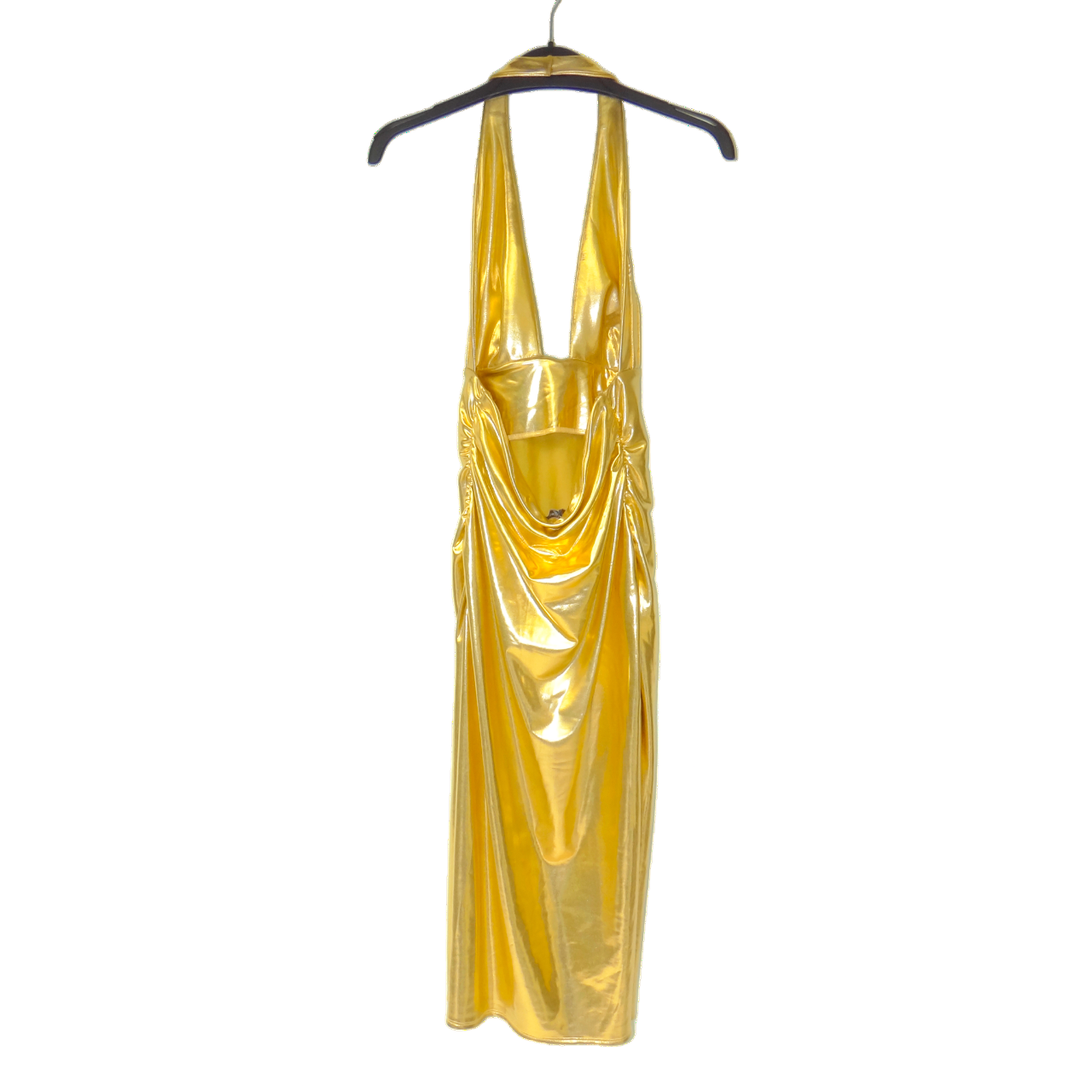 METALLIC HALTER DRESS