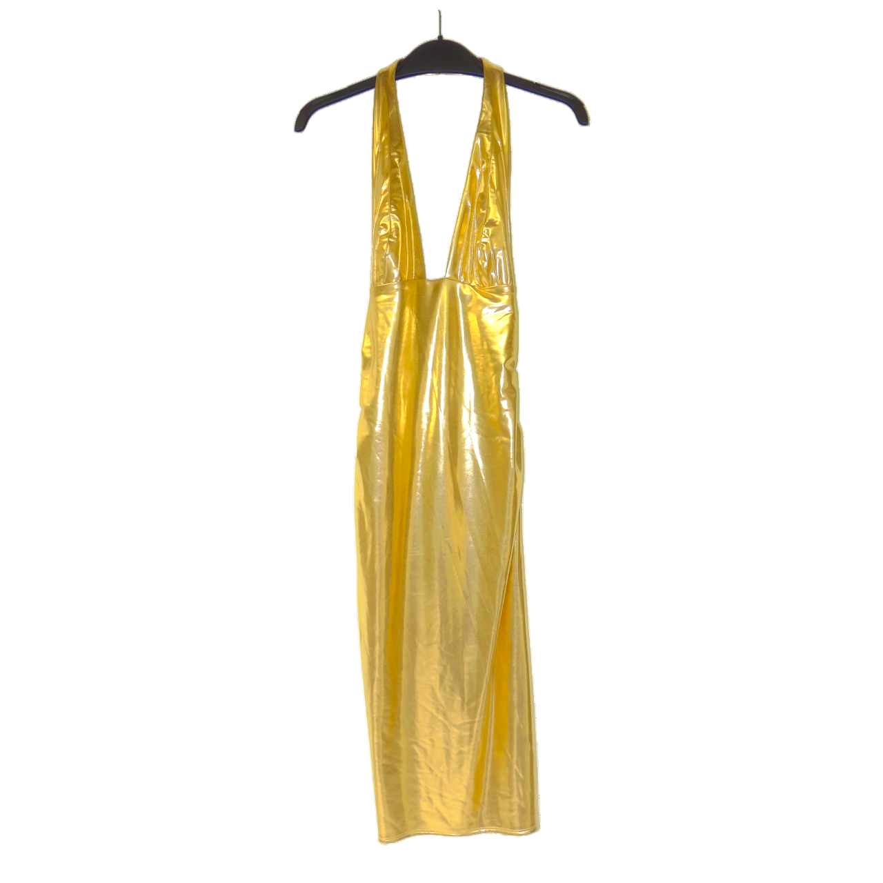 METALLIC HALTER DRESS