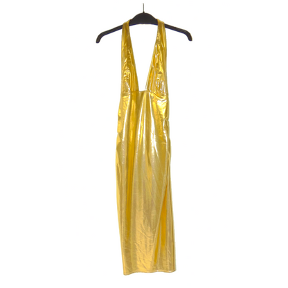 METALLIC HALTER DRESS