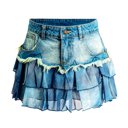 CHIC HIGH-WAISTED DENIM MINISKIRT WITH SILK BOLERO