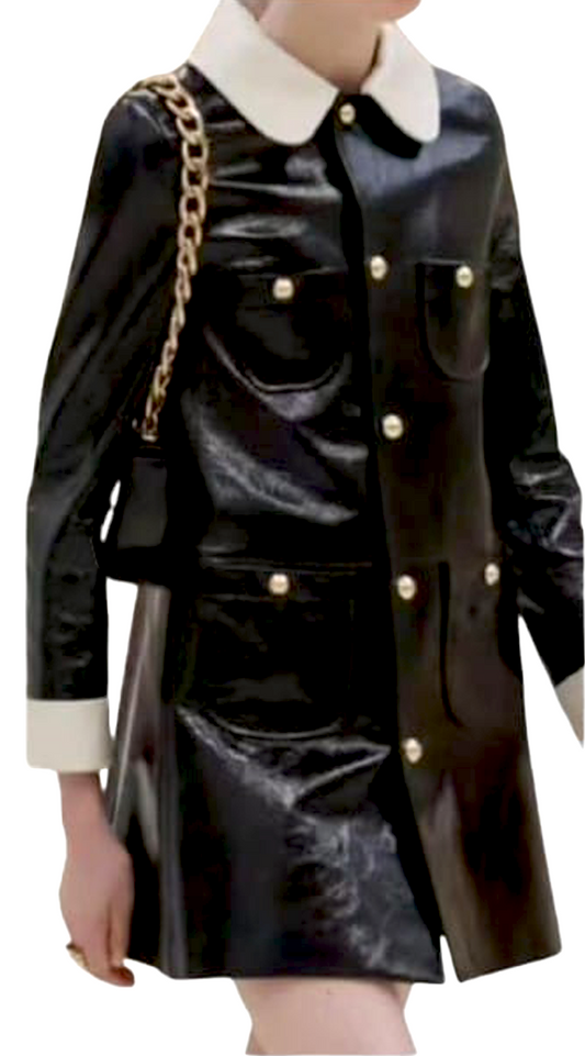 BLACK LEATHER BLAZER DRESS