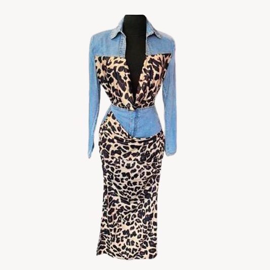 DENIM & ANIMAL PRINT DRESS